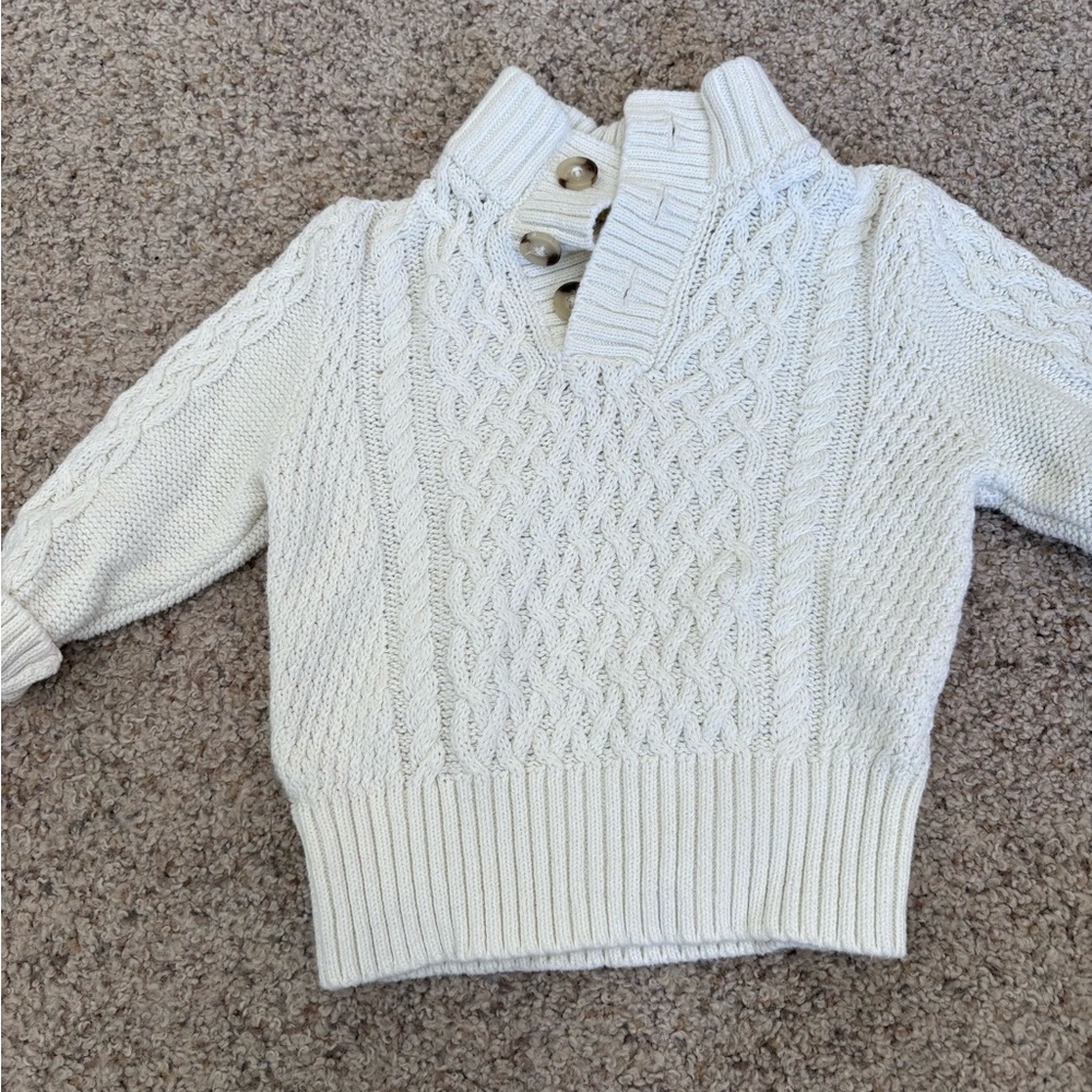Cat & Jack Boys White Cream Sweater 12 Months Half Button Up